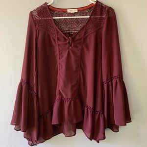 Taylor & Sage Purple Bell Sleeve Lacy Blouse